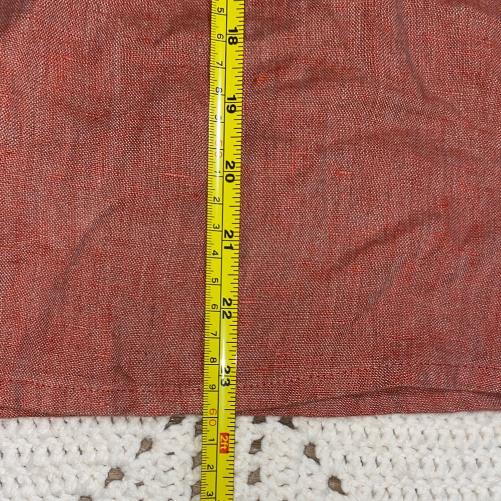 FLAX 100% Linen Orange Red Button Down Crewneck Long Sleeve Blouse Size M - Picture 8 of 9